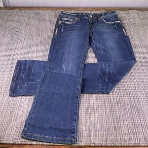 LA Idol USA Bootcut Jeans Women 7 Blue Denim Rhinestone LeopardPrint Y2K LowRise